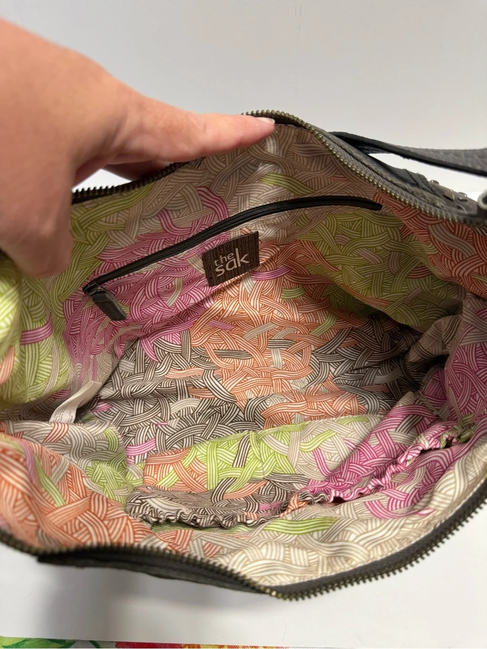 The Sak Gray, Leather, Studded, Hobo Shoulder Bag, Spacious Interior, Beautiful